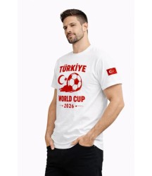 Erkek Türkiye World Cup 2026 Baskılı Tişört Futbol Temalı Forma T-Shirt - Beyaz