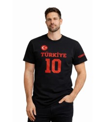 Erkek TÜRKİYE Ay Yıldız Baskılı 10 Numara Forma Tişört Taraftar T-Shirt - Siyah