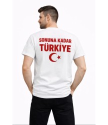 Erkek TÜRKİYE Ay Yıldız Baskılı Taraftar Forma T-Shirt - Beyaz
