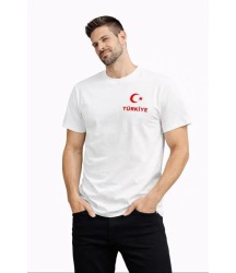 Erkek TÜRKİYE Ay Yıldız Baskılı Taraftar Forma T-Shirt - Beyaz