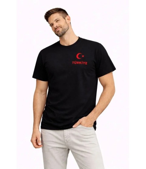 Erkek TÜRKİYE Ay Yıldız Baskılı Taraftar Forma T-Shirt - Siyah