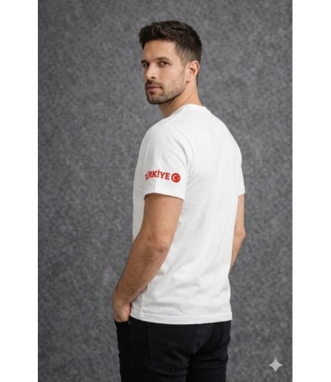 Erkek TÜRKİYE Ay Yıldız Baskılı 10 Numara Forma Tişört Taraftar T-Shirt - Beyaz