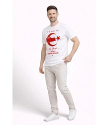 Erkek TÜRKİYE Ay Yıldız Baskılı Taraftar Forma T-Shirt - Beyaz