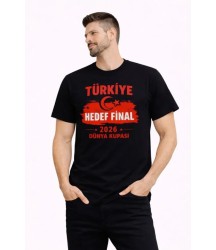 Erkek TÜRKİYE Baskılı Tişört Ay Yıldız 2026 Dünya Kupası Taraftar Forma T-Shirt - Siyah