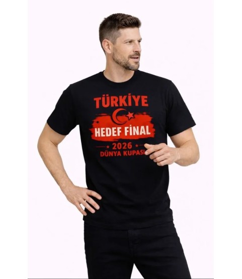 Erkek TÜRKİYE Baskılı Tişört Ay Yıldız 2026 Dünya Kupası Taraftar Forma T-Shirt - Siyah