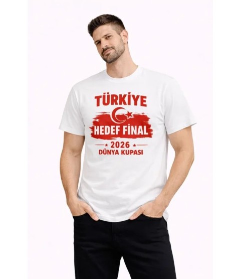 Erkek TÜRKİYE Baskılı Tişört Ay Yıldız 2026 Dünya Kupası Taraftar Forma T-Shirt - Beyaz