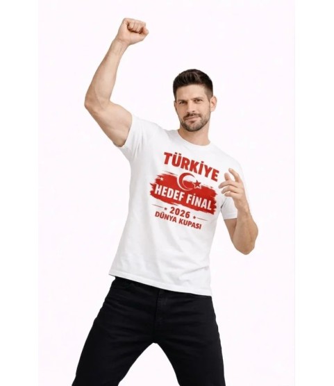 Erkek TÜRKİYE Baskılı Tişört Ay Yıldız 2026 Dünya Kupası Taraftar Forma T-Shirt - Beyaz