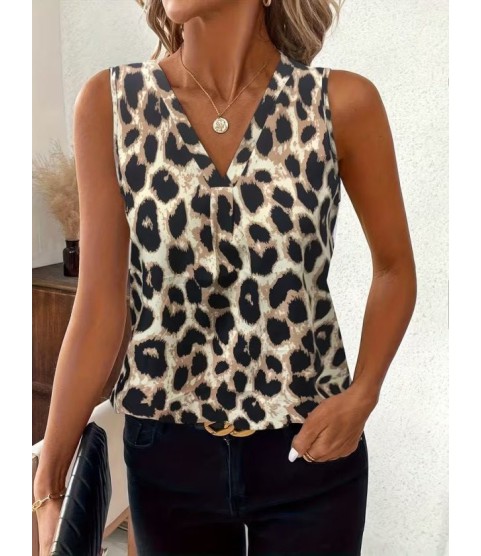 Kadın Askılı V Yakalı Leopar Desenli Süprem Bluz