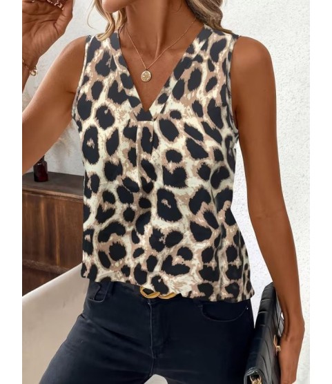 Kadın Askılı V Yakalı Leopar Desenli Süprem Bluz