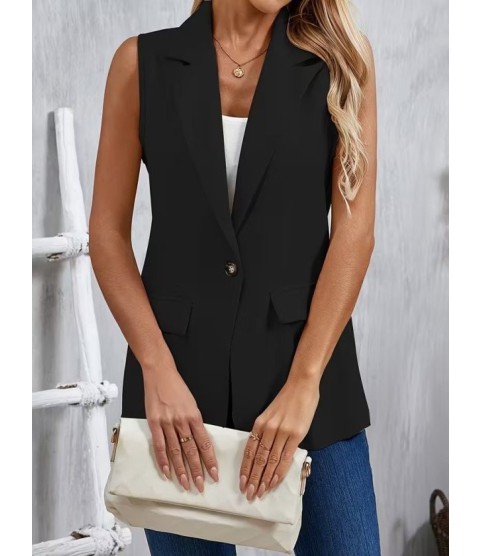 Kadın Kolsuz Yakalı önden Tek Düğmeli Atlas Ceket Kadın Kolsuz Yakalı önden Tek Düğmeli Atlas Ceket