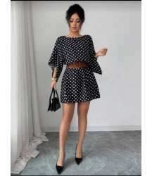 Kadın Puantiyeli örme Krep Mini Elbise (kemersiz)