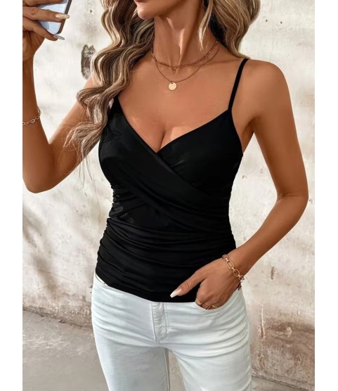 Kadın Ip Askılı önden çapraz Detaylı Ithal Krep Bluz
