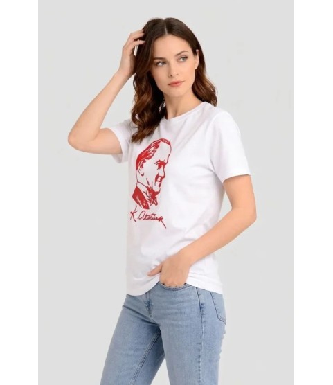 Atatürk Baskılı Tişört Kısa Kollu Bisiklet Yaka T-Shirt - Beyaz Atatürk Baskılı Tişört Kısa Kollu Bisiklet Yaka T-Shirt - Beyaz