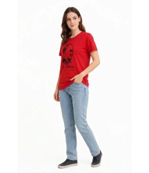 Atatürk Baskılı Tişört Kısa Kollu Bisiklet Yaka  T-Shirt - Kırmızı