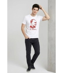 Erkek Atatürk Baskılı Tişört Kısa Kollu Bisiklet Yaka T-Shirt - Beyaz