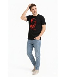 Erkek Atatürk Baskılı Tişört Kısa Kollu Bisiklet Yaka T-Shirt - Siyah