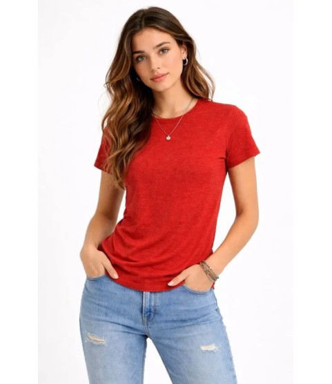 Flam Kumaş Melanj Dokulu Regular Fit Tişört Bisiklet Yaka Yazlık T-Shirt - Kiremit Flam Kumaş Melanj Dokulu Regular Fit Tişört Bisiklet Yaka Yazlık T-Shirt - Kiremit