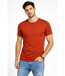 Erkek Flam Kumaş Melanj Dokulu Regular Fit Tişört Bisiklet Yaka Yazlık T-Shirt - Kiremit