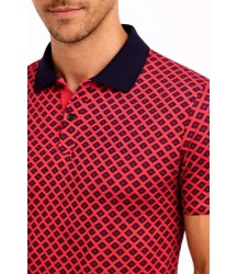 Erkek Pike Kumaş Polo Yaka Desenli Tişört Kısa Kol Yazlık T-Shirt - Kırmızı