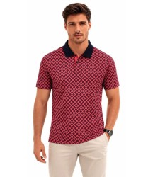 Erkek Pike Kumaş Polo Yaka Desenli Tişört Kısa Kol Yazlık T-Shirt - Kırmızı