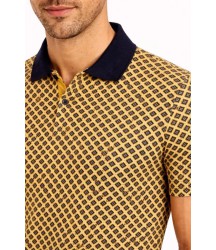 Erkek Pike Kumaş Polo Yaka Desenli Tişört Kısa Kol Yazlık T-Shirt - Sarı