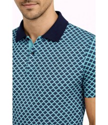 Erkek Pike Kumaş Polo Yaka Desenli Tişört Kısa Kol Yazlık T-Shirt - Turkuaz