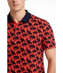 Erkek Pike Kumaş Polo Yaka Palmiye Desenli Tişört Kısa Kol Yazlık T-Shirt - Kırmızı