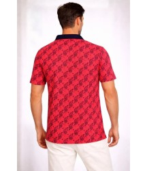 Erkek Pike Kumaş Polo Yaka Palmiye Desenli Tişört Kısa Kol Yazlık T-Shirt - Kırmızı