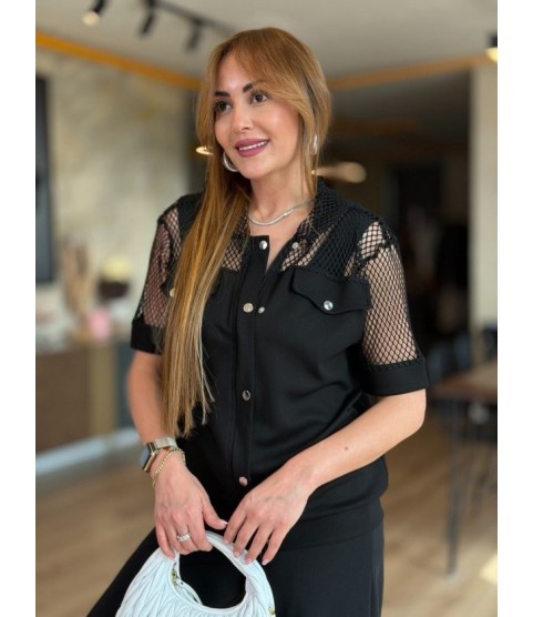 Kadın Fileli Kapüşonlu Modal Ceket