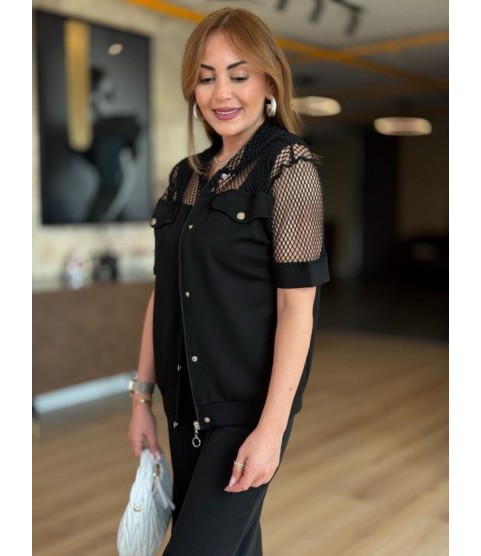 Kadın Fileli Kapüşonlu Modal Ceket