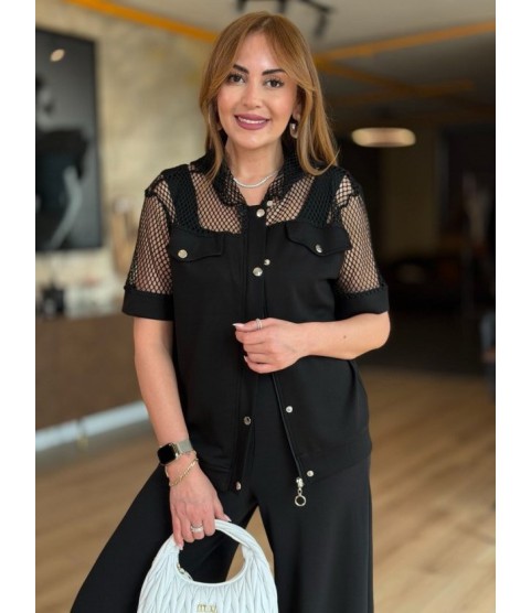 Kadın Fileli Kapüşonlu Modal Ceket