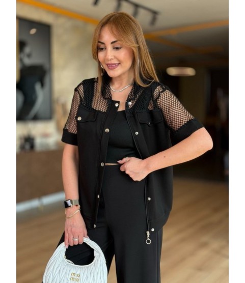 Kadın Fileli Kapüşonlu Modal Ceket