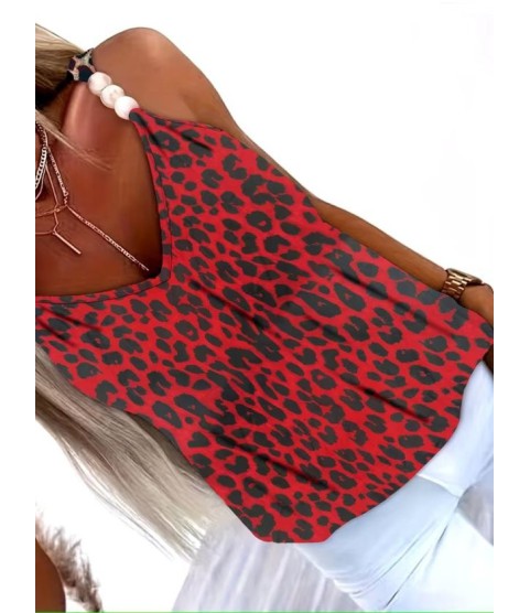 Kadın Askılı V Yakalı Boncuk Detaylı Leopar Desenli Süprem Bluz