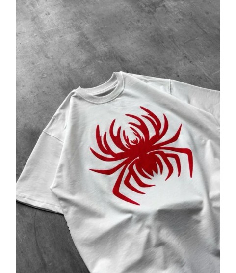 Erkek Örümcek Baskılı Tişört Kısa Kollu Bisiklet Yaka T-Shirt - Beyaz