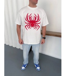 Erkek Örümcek Baskılı Tişört Kısa Kollu Bisiklet Yaka T-Shirt - Beyaz