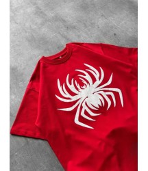 Erkek Örümcek Baskılı Tişört Kısa Kollu Bisiklet Yaka T-Shirt - Kırmızı