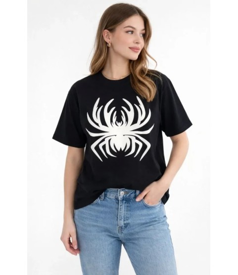 Örümcek Baskılı Tişört Kısa Kollu Bisiklet Yaka T-Shirt - Siyah Örümcek Baskılı Tişört Kısa Kollu Bisiklet Yaka T-Shirt - Siyah
