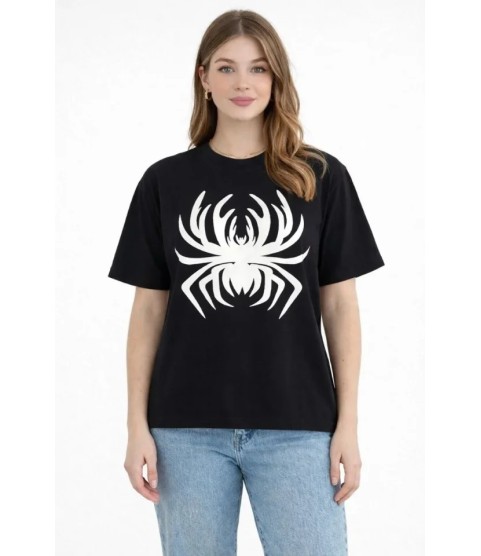 Örümcek Baskılı Tişört Kısa Kollu Bisiklet Yaka T-Shirt - Siyah Örümcek Baskılı Tişört Kısa Kollu Bisiklet Yaka T-Shirt - Siyah