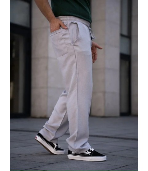 Erkek Keten Cepli Çıma Dikişli Jogger Buggy Pantalon Rahat Kalıp - Gri
