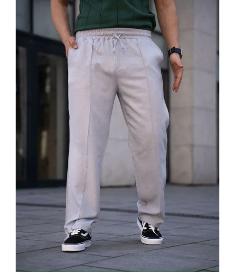 Erkek Keten Cepli Çıma Dikişli Jogger Buggy Pantalon Rahat Kalıp - Gri