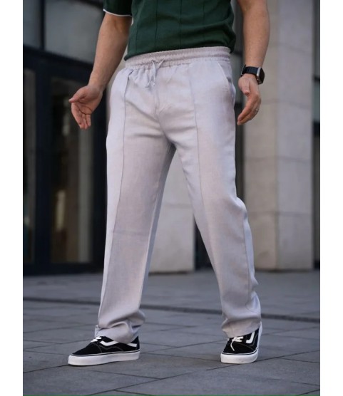 Erkek Keten Cepli Çıma Dikişli Jogger Buggy Pantalon Rahat Kalıp - Gri