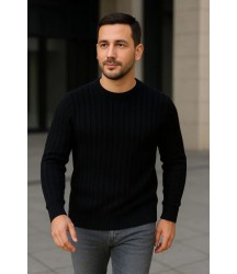 Erkek Fitilli Triko Bisiklet Yaka Kalın Kazak 4lü Set Beyaz-Bebek Mavisi-Gri-Siyah