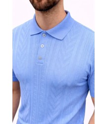 Erkek Yazlık Triko Tişört Kısa Kol Polo Yaka Düğmeli T-Shirt - Bebek Mavisi