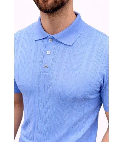 Erkek Yazlık Triko Tişört Kısa Kol Polo Yaka Düğmeli T-Shirt - Bebek Mavisi