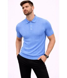 Erkek Yazlık Triko Tişört Kısa Kol Polo Yaka Düğmeli T-Shirt - Bebek Mavisi