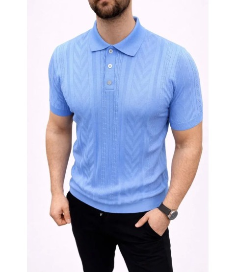 Erkek Yazlık Triko Tişört Kısa Kol Polo Yaka Düğmeli T-Shirt - Bebek Mavisi