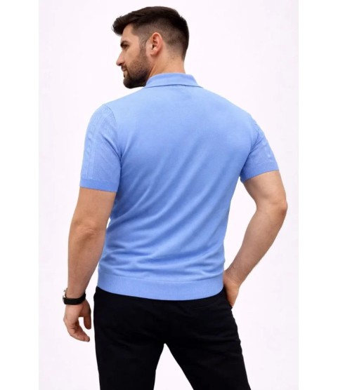 Erkek Yazlık Triko Tişört Kısa Kol Polo Yaka Düğmeli T-Shirt - Bebek Mavisi