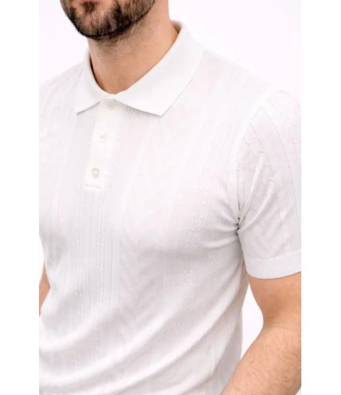Erkek Yazlık Triko Tişört Kısa Kol Polo Yaka Düğmeli T-Shirt - Beyaz