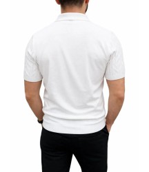 Erkek Yazlık Triko Tişört Kısa Kol Polo Yaka Düğmeli T-Shirt - Beyaz