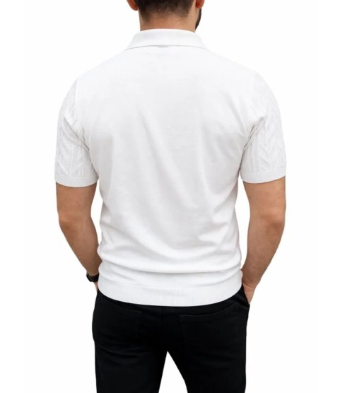 Erkek Yazlık Triko Tişört Kısa Kol Polo Yaka Düğmeli T-Shirt - Beyaz